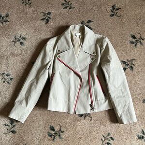 J. Crew Cream Leather Jacket with Red Details